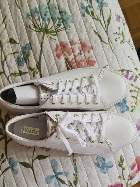 Keds Shoes - Keds White Lace-Up Sneakers with Gold Eyelets